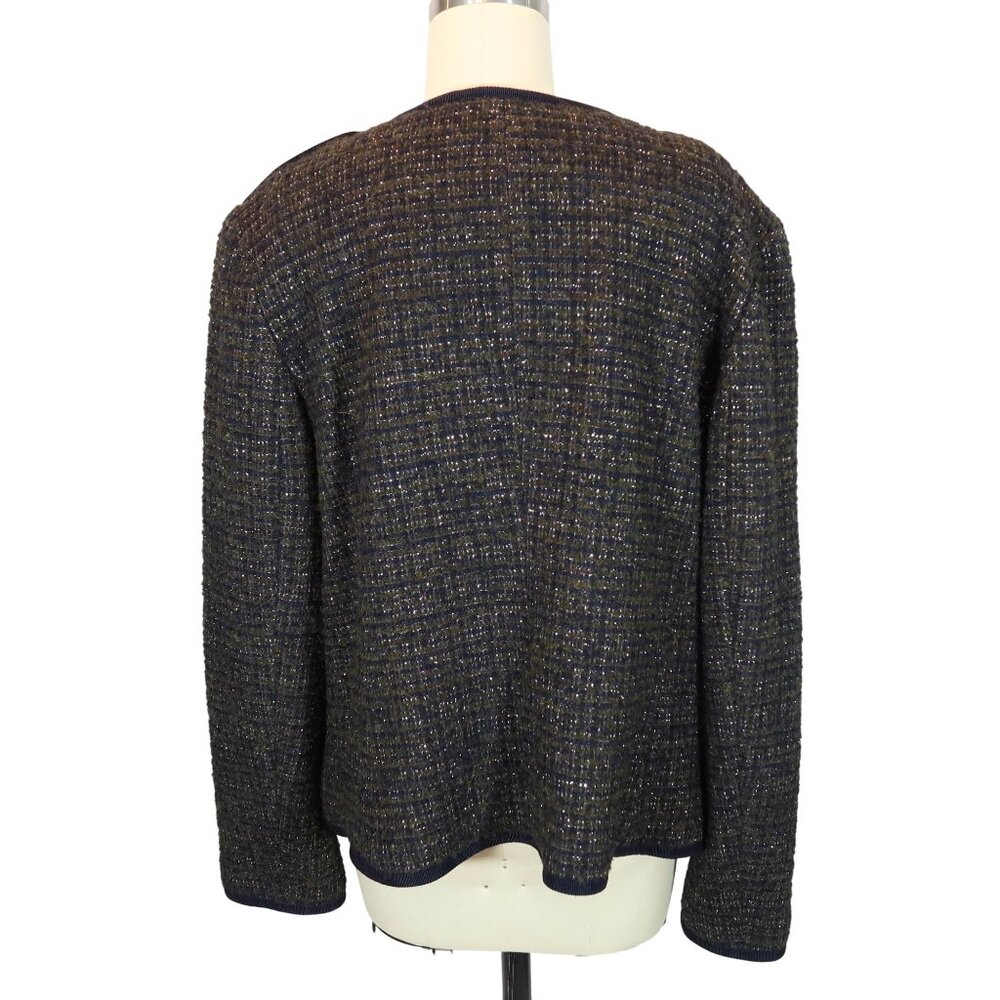 TALBOTS Olive Green Tweed Open Jacket 14 Preppy Classic Military Wool Cotton - Picture 3 of 7